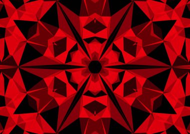 Geometrik soyut kaleydoskopik simetrik desenli klasik dekoratif kırmızı arkaplan