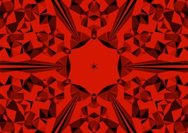Geometrik soyut kaleydoskopik simetrik desenli klasik dekoratif kırmızı arkaplan