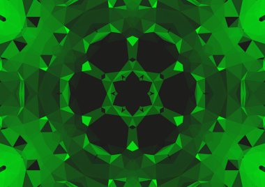 Geometrik soyut kaleydoskopik simetrik desenli klasik dekoratif yeşil arkaplan