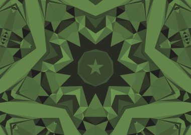 Geometrik soyut kaleydoskopik simetrik desenli klasik dekoratif yeşil arkaplan