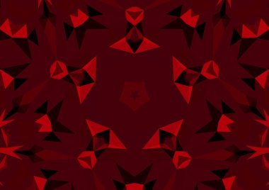 Geometrik soyut kaleydoskopik simetrik desenli klasik dekoratif kırmızı arkaplan