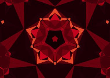 Geometrik soyut kaleydoskopik simetrik desenli klasik dekoratif kırmızı arkaplan