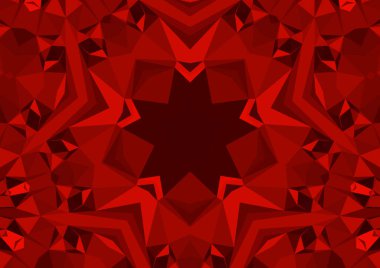 Geometrik soyut kaleydoskopik simetrik desenli klasik dekoratif kırmızı arkaplan