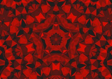 Geometrik soyut kaleydoskopik simetrik desenli klasik dekoratif kırmızı arkaplan