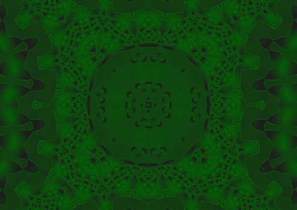 数字图像 几何抽象彩色万花筒对称图案 渐变效果 古色古香的装饰绿色背景 — 图库照片