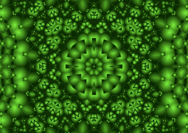 デジタルイラスト グラデーション効果を持つ幾何学的な抽象的なカラフルな万華鏡対称パターン ヴィンテージ美しい装飾緑の背景 — ストック写真