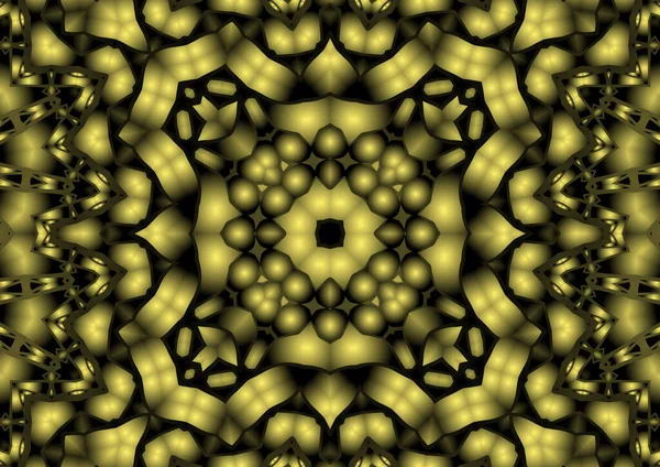 数字图像 几何抽象彩色万花筒对称图案 渐变效果 古色古香的漂亮装饰黄色背景 — 图库照片