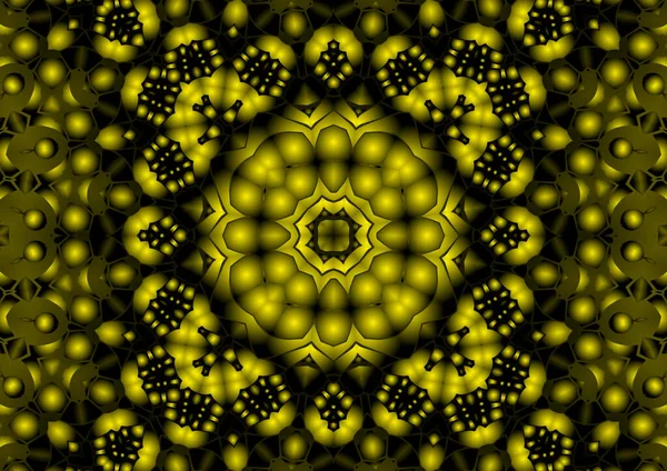 数字图像 几何抽象彩色万花筒对称图案 渐变效果 古色古香的漂亮装饰黄色背景 — 图库照片