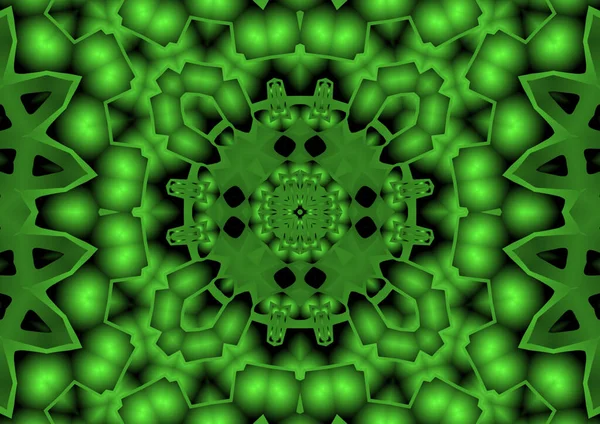 デジタルイラスト グラデーション効果を持つ幾何学的な抽象的なカラフルな万華鏡対称パターン ヴィンテージ美しい装飾緑の背景 — ストック写真