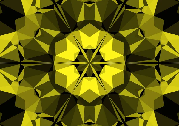 Vintage Dekoracyjny Żółty Tło Geometryczny Abstrakcyjny Kalejdoskopowy Symetryczny Wzór — Zdjęcie stockowe