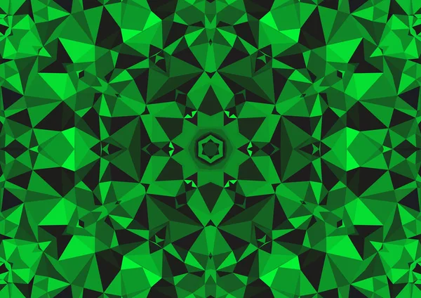 Ročník Dekorativní Zelené Pozadí Geometrickým Abstraktním Kaleidoskopickým Symetrickým Vzorem — Stock fotografie