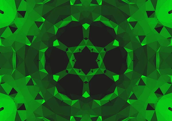 Fondo Verde Decorativo Vintage Con Patrón Simétrico Caleidoscópico Abstracto Geométrico — Foto de Stock