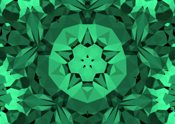 Fondo Verde Decorativo Vintage Con Patrón Simétrico Caleidoscópico Abstracto Geométrico —  Fotos de Stock