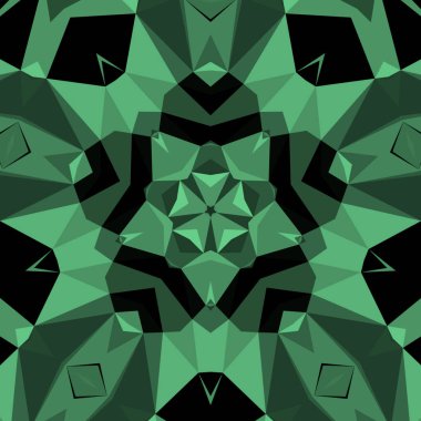 Geometrik soyut kaleydoskopik simetrik desenli klasik dekoratif yeşil arkaplan