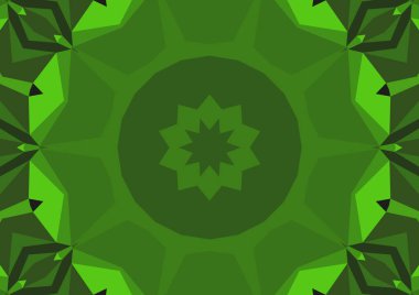 Geometrik soyut kaleydoskopik simetrik desenli klasik dekoratif yeşil arkaplan