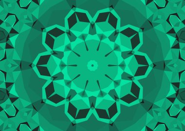 Geometrik soyut kaleydoskopik simetrik desenli klasik dekoratif yeşil arkaplan
