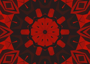 Geometrik soyut kaleydoskopik simetrik desenli klasik dekoratif kırmızı arkaplan