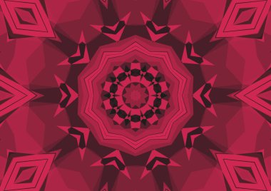 Geometrik soyut kaleydoskopik simetrik desenli klasik dekoratif kırmızı arkaplan