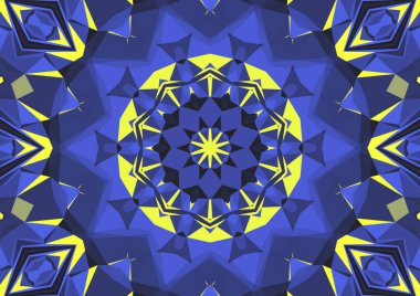 Geometrik soyut kaleydoskopik simetrik desenli klasik dekoratif mavi arkaplan