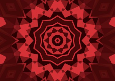 Geometrik soyut kaleydoskopik simetrik desenli klasik dekoratif kırmızı arkaplan
