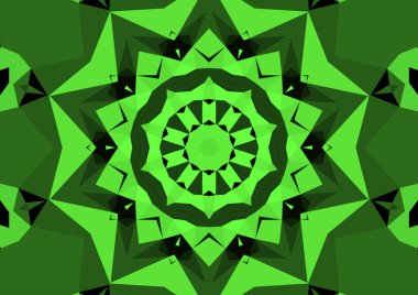 Geometrik soyut kaleydoskopik simetrik desenli klasik dekoratif yeşil arkaplan