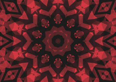 Geometrik soyut kaleydoskopik simetrik desenli klasik dekoratif kırmızı arkaplan