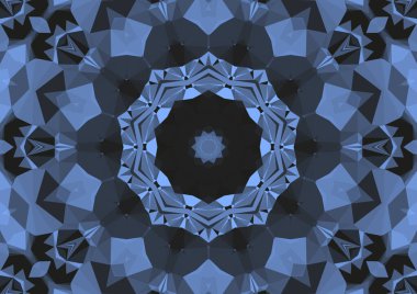 Geometrik soyut kaleydoskopik simetrik desenli klasik dekoratif mavi arkaplan