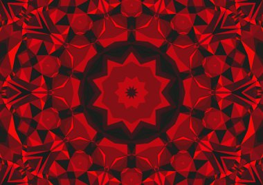 Geometrik soyut kaleydoskopik simetrik desenli klasik dekoratif kırmızı arkaplan