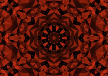 Geometrik soyut kaleydoskopik simetrik desenli klasik dekoratif kırmızı arkaplan