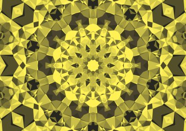 Geometrik soyut kaleydoskopik simetrik desenli klasik dekoratif sarı arkaplan