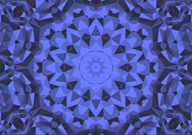 Geometrik soyut kaleydoskopik simetrik desenli klasik dekoratif mavi arkaplan