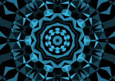 Geometrik soyut kaleydoskopik simetrik desenli klasik dekoratif mavi arkaplan