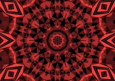 Geometrik soyut kaleydoskopik simetrik desenli klasik dekoratif kırmızı arkaplan