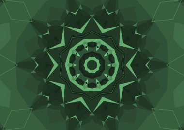 Geometrik soyut kaleydoskopik simetrik desenli klasik dekoratif yeşil arkaplan