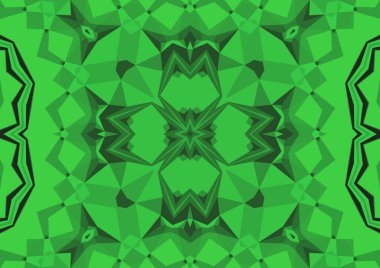 Geometrik soyut kaleydoskopik simetrik desenli klasik dekoratif yeşil arkaplan