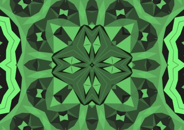 Geometrik soyut kaleydoskopik simetrik desenli klasik dekoratif yeşil arkaplan