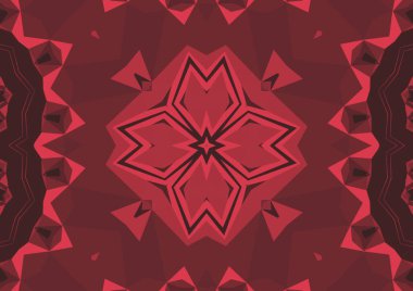Geometrik soyut kaleydoskopik simetrik desenli klasik dekoratif kırmızı arkaplan