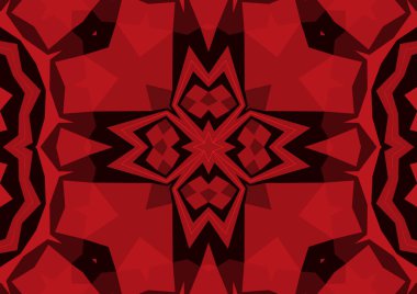 Geometrik soyut kaleydoskopik simetrik desenli klasik dekoratif kırmızı arkaplan