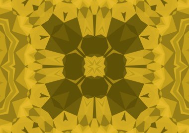 Geometrik soyut kaleydoskopik simetrik desenli klasik dekoratif sarı arkaplan