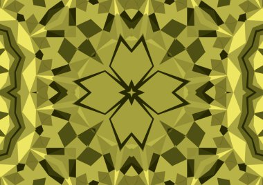 Geometrik soyut kaleydoskopik simetrik desenli klasik dekoratif sarı arkaplan