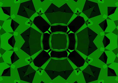 Geometrik soyut kaleydoskopik simetrik desenli klasik dekoratif yeşil arkaplan