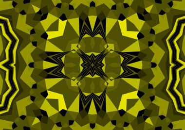 Geometrik soyut kaleydoskopik simetrik desenli klasik dekoratif sarı arkaplan