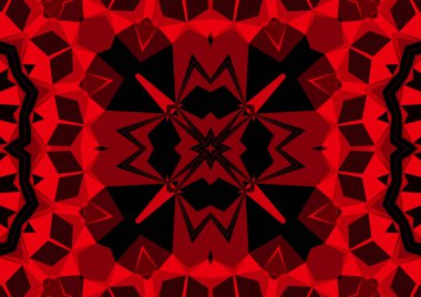 Geometrik soyut kaleydoskopik simetrik desenli klasik dekoratif kırmızı arkaplan