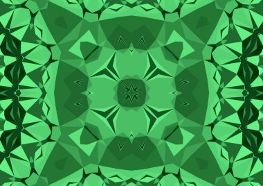 Geometrik soyut kaleydoskopik simetrik desenli klasik dekoratif yeşil arkaplan