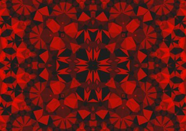 Geometrik soyut kaleydoskopik simetrik desenli klasik dekoratif kırmızı arkaplan