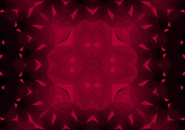 Geometrik soyut kaleydoskopik simetrik desenli klasik dekoratif kırmızı arkaplan