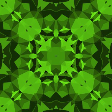 Geometrik soyut kaleydoskopik simetrik desenli klasik dekoratif yeşil arkaplan