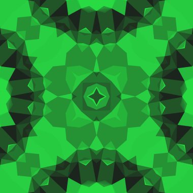 Geometrik soyut kaleydoskopik simetrik desenli klasik dekoratif yeşil arkaplan