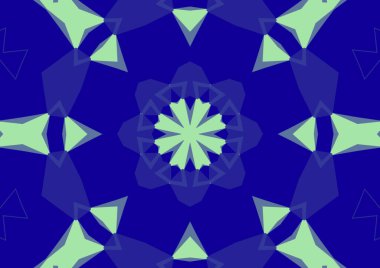 Geometrik soyut kaleydoskopik simetrik desenli klasik dekoratif mavi arkaplan
