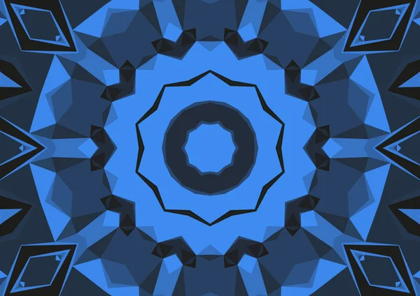 Vintage decorative blue background with geometric abstract kaleidoscopic symmetrical pattern